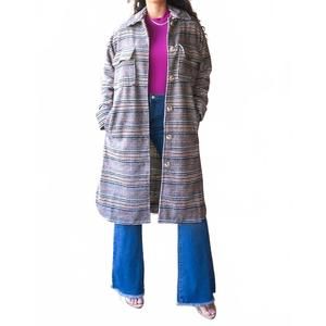 NEW SURELYMINE plaid button down long shacket in grey